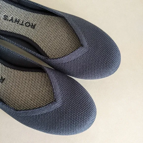 EUC Rothy's The Flat Navy Blue 001-294 Size 5 Round Toe Knit Slip On Shoe Office