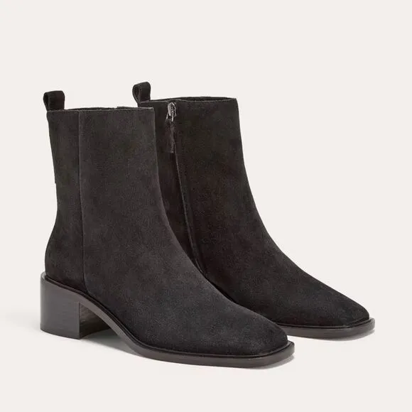 Everlane The City Boot in Black Suede Square Toe Size 7.5 New