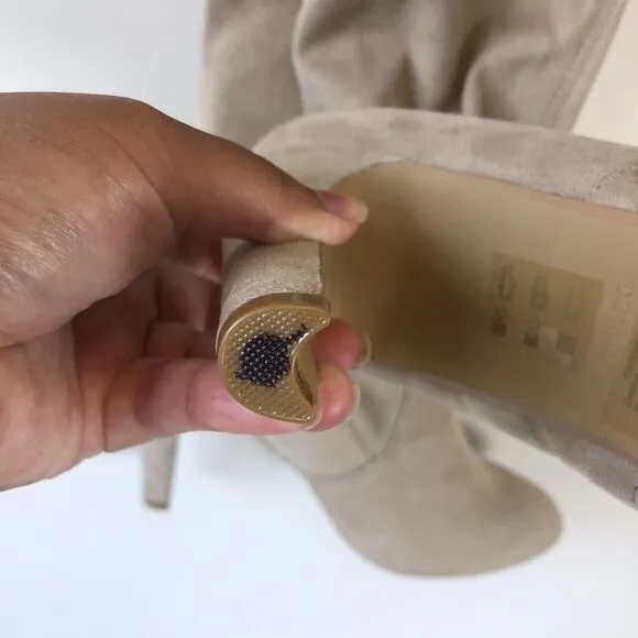 Express Over The Knee High Heel Boots Tan Beige Faux Suede Size 9 NWT’s (Flaws)