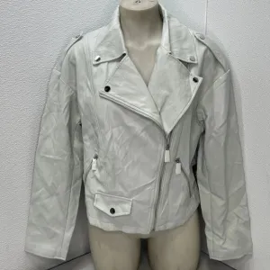 Express Women's Faux Leather Cropped Moto Jacket Ice Blue Size L -- NWT