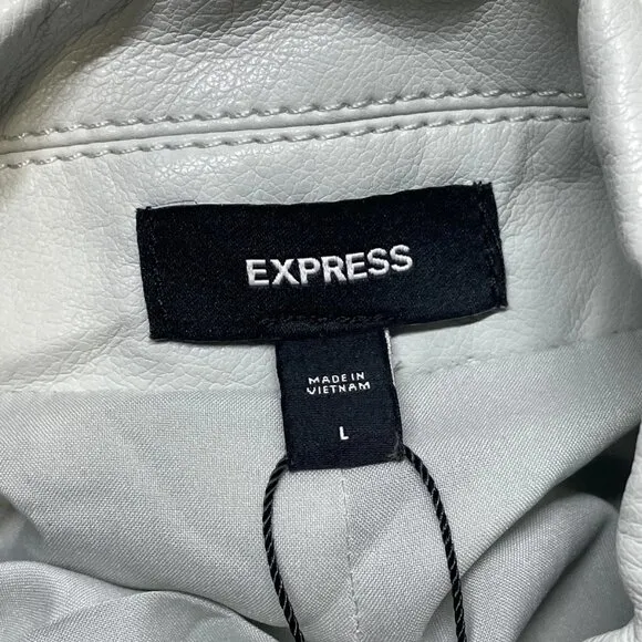 Express Women's Faux Leather Cropped Moto Jacket Ice Blue Size L -- NWT