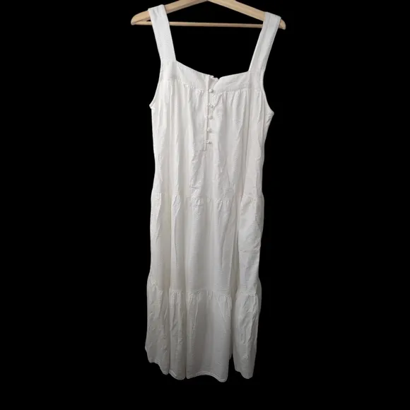 Faherty Marina White See sucker Long Midi Sleeveless Dress...size XL