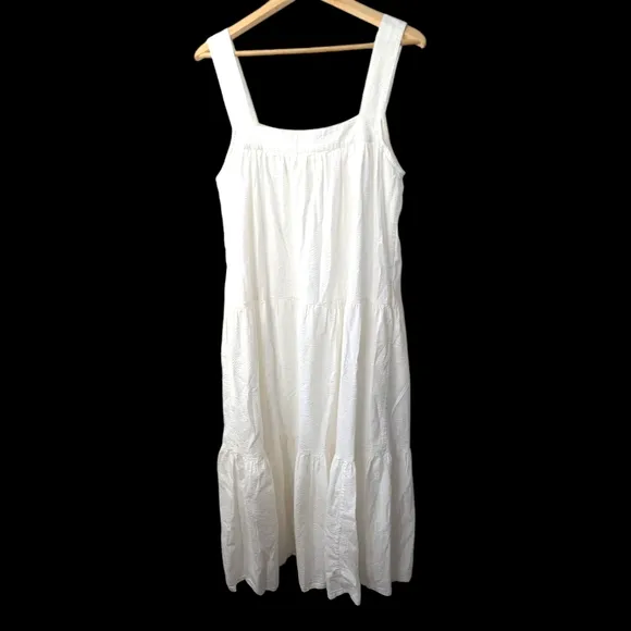 Faherty Marina White See sucker Long Midi Sleeveless Dress...size XL