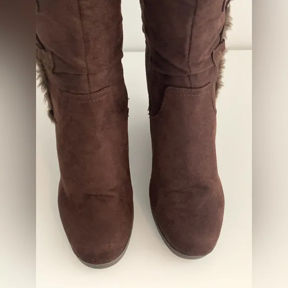 Faux Fur Wedge Boots, Brown