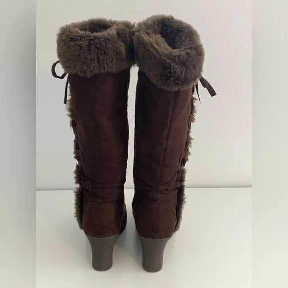 Faux Fur Wedge Boots, Brown