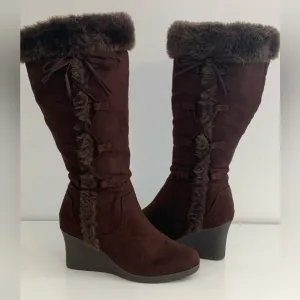 Faux Fur Wedge Boots, Brown