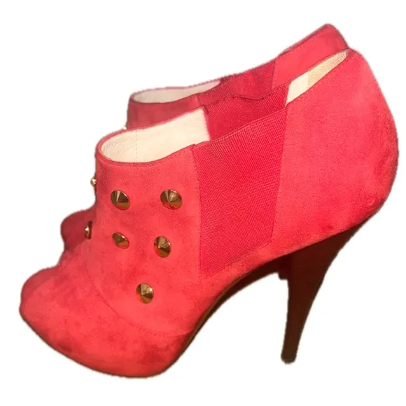 FENDI Red Studded Suede Platform Ankle heels boots, Size 36 US 5.5