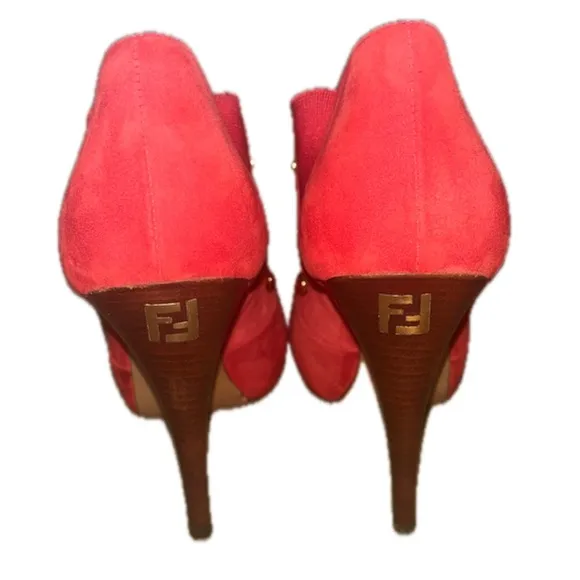 FENDI Red Studded Suede Platform Ankle heels boots, Size 36 US 5.5