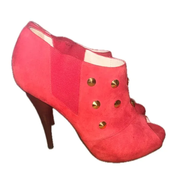 FENDI Red Studded Suede Platform Ankle heels boots, Size 36 US 5.5