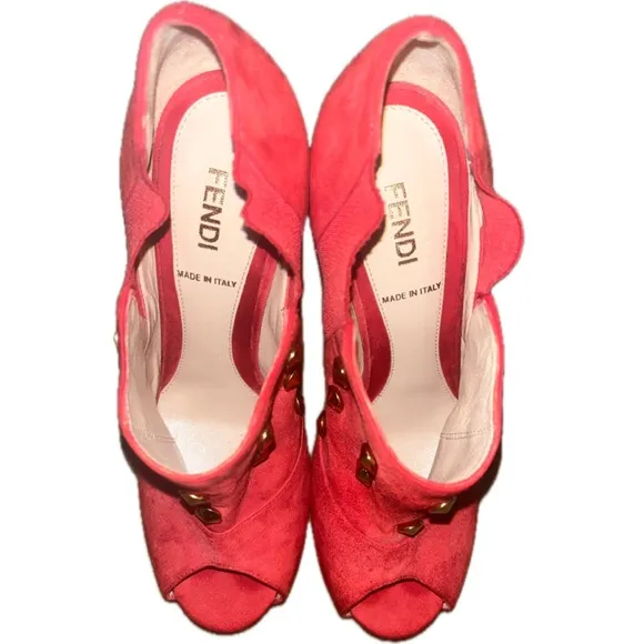 FENDI Red Studded Suede Platform Ankle heels boots, Size 36 US 5.5