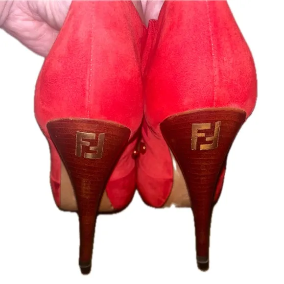 FENDI Red Studded Suede Platform Ankle heels boots, Size 36 US 5.5