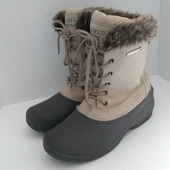 Field &amp; Stream PAC Suede Faux Fur Winter Boots 8 Ivory