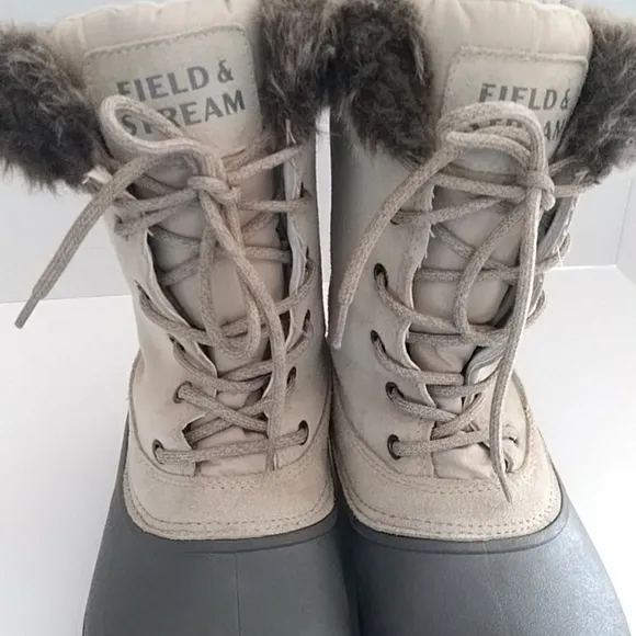 Field &amp; Stream PAC Suede Faux Fur Winter Boots 8 Ivory