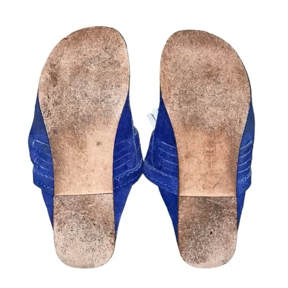 FIGUE SCARAMOUCHE Royal Blue &amp; White Tassel Braided Leather Sandals