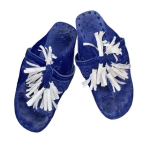 FIGUE SCARAMOUCHE Royal Blue &amp; White Tassel Braided Leather Sandals