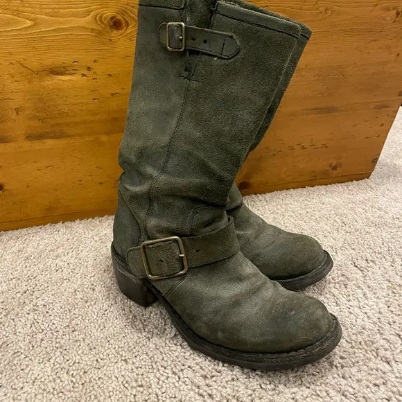 Fiorentini   Baker suede motorcycle style moto boots 38 8 olive green