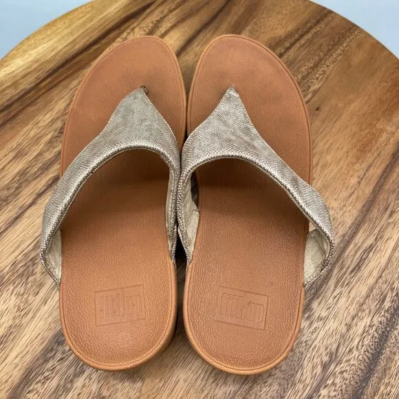 Fitflop The Skinny Sandals Womens Size 9 Gold Metallic Leather Flip Flop Beach