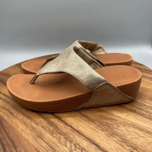 Fitflop The Skinny Sandals Womens Size 9 Gold Metallic Leather Flip Flop Beach