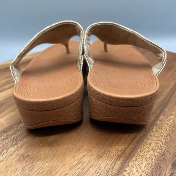 Fitflop The Skinny Sandals Womens Size 9 Gold Metallic Leather Flip Flop Beach