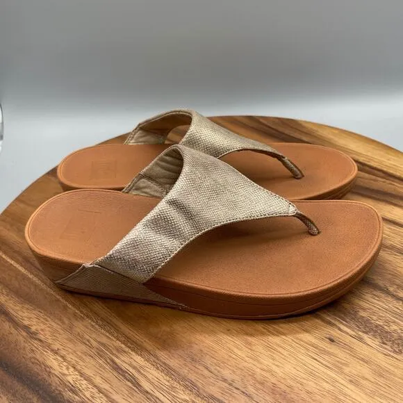 Fitflop The Skinny Sandals Womens Size 9 Gold Metallic Leather Flip Flop Beach