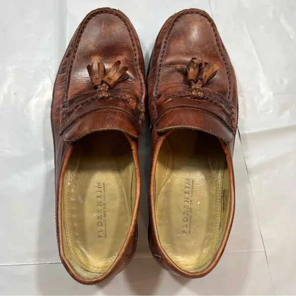 Florsheim Brown Barletta Tassel Loafers Men’s 10D Leather Kiltie, Made in Brazil