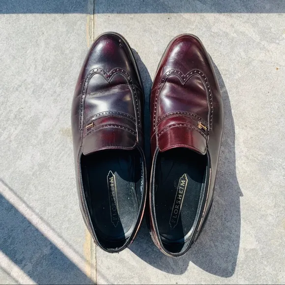 Florsheim Burgundy Genuine Leather Cat Eye Vintage Cut Out Design Loafers Shoes