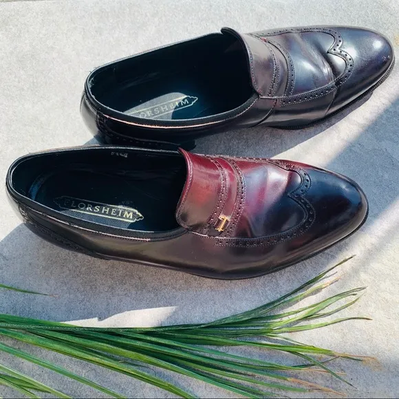 Florsheim Burgundy Genuine Leather Cat Eye Vintage Cut Out Design Loafers Shoes