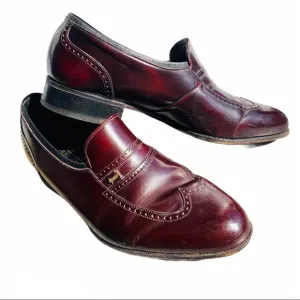Florsheim Burgundy Genuine Leather Cat Eye Vintage Cut Out Design Loafers Shoes