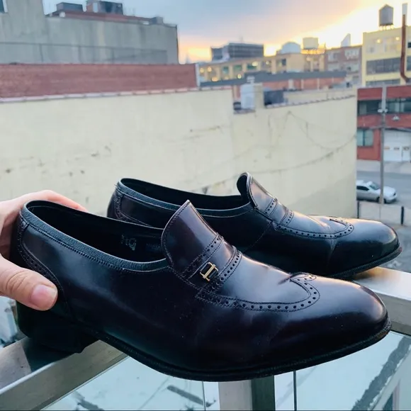 Florsheim Burgundy Genuine Leather Cat Eye Vintage Cut Out Design Loafers Shoes