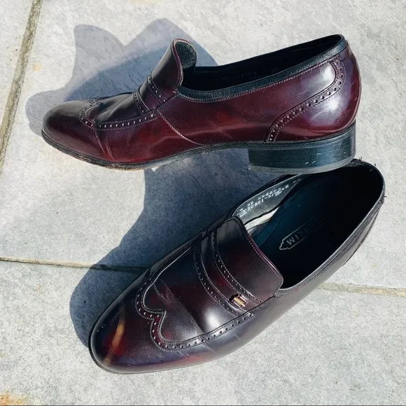 Florsheim Burgundy Genuine Leather Cat Eye Vintage Cut Out Design Loafers Shoes