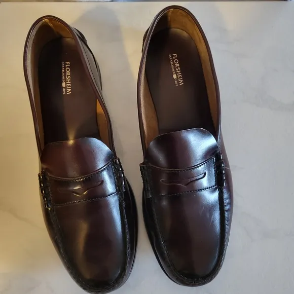 Florsheim Men's Loafer Leather Shoes, Size 143E, Brown, Burgundy, Classic