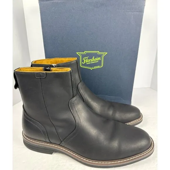 Florsheim Men's Norwalk Chelsea Side Zip Boot Black Leather Crazy Horse 13 M D