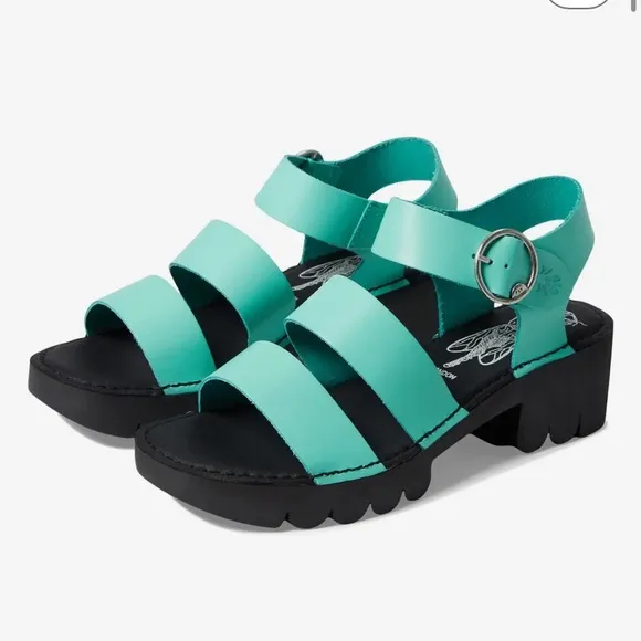 Fly London EGLY520FLY Brooklyn Spearmint Green Leather Heel Buckle Sandal 36 5.5
