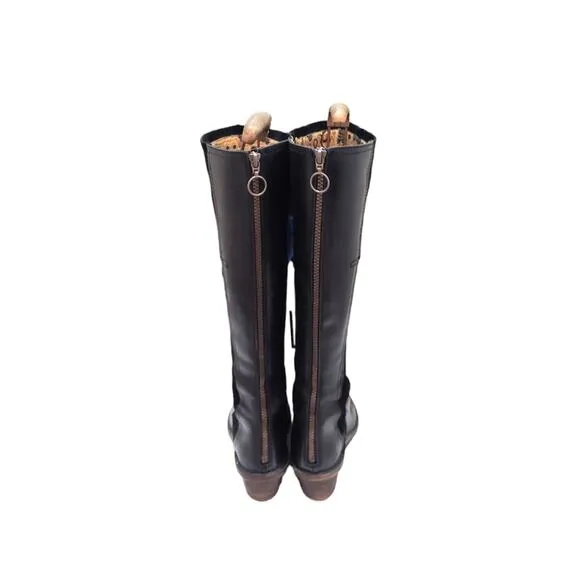 Fly London Seda Knee High Black Wedge Suede Heeled Boots Women's Size EU 40