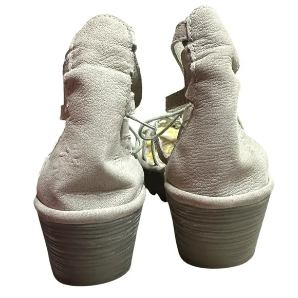 Fly London Yuke Leather Lace Up Gladiator Wedge Strappy Sandals Size 40 EU