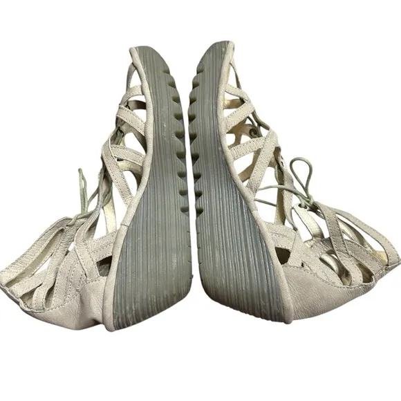 Fly London Yuke Leather Lace Up Gladiator Wedge Strappy Sandals Size 40 EU