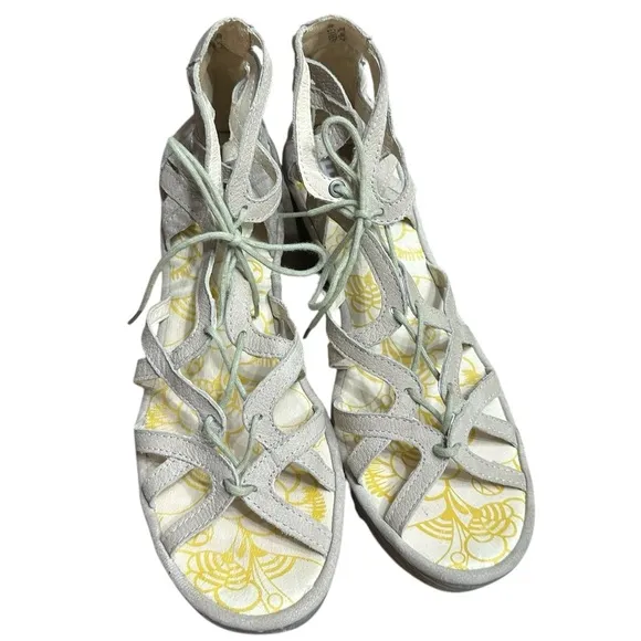 Fly London Yuke Leather Lace Up Gladiator Wedge Strappy Sandals Size 40 EU