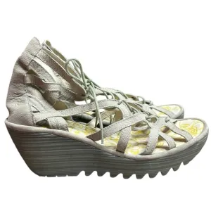 Fly London Yuke Leather Lace Up Gladiator Wedge Strappy Sandals Size 40 EU