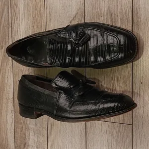FOOTJOY Black Lizard Leather Sz 10.5 E Mens Tassel‎ Loafers Shoes VTG RARE