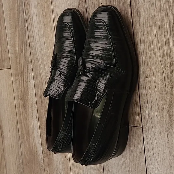 FOOTJOY Black Lizard Leather Sz 10.5 E Mens Tassel‎ Loafers Shoes VTG RARE