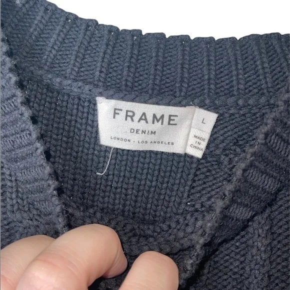 FRAME DENIM x REVOLVE Black Thread Bare Cable Knit Pullover Sweater Size Large