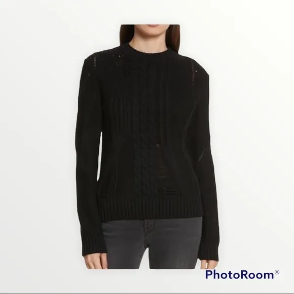FRAME DENIM x REVOLVE Black Thread Bare Cable Knit Pullover Sweater Size Large