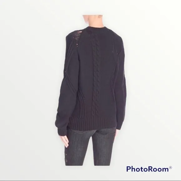 FRAME DENIM x REVOLVE Black Thread Bare Cable Knit Pullover Sweater Size Large