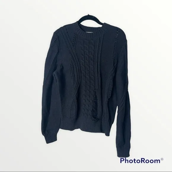 FRAME DENIM x REVOLVE Black Thread Bare Cable Knit Pullover Sweater Size Large