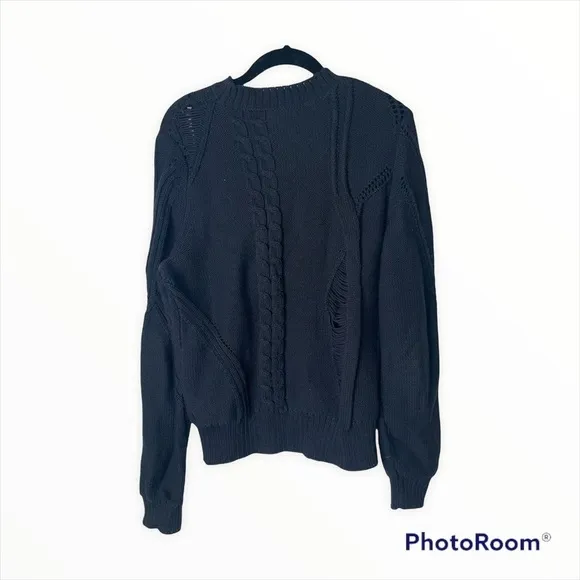 FRAME DENIM x REVOLVE Black Thread Bare Cable Knit Pullover Sweater Size Large