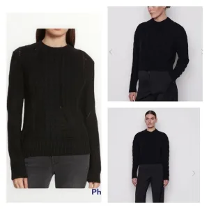 FRAME DENIM x REVOLVE Black Thread Bare Cable Knit Pullover Sweater Size Large