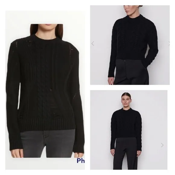 FRAME DENIM x REVOLVE Black Thread Bare Cable Knit Pullover Sweater Size Large