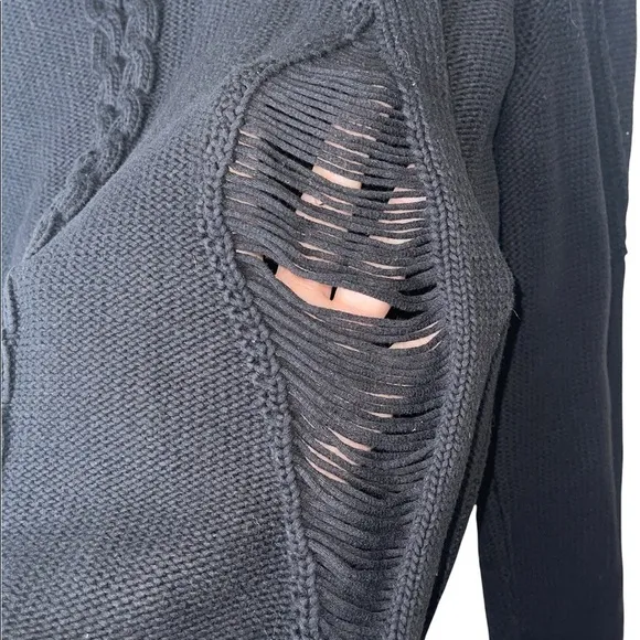 FRAME DENIM x REVOLVE Black Thread Bare Cable Knit Pullover Sweater Size Large