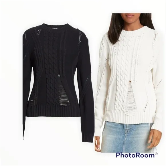 FRAME DENIM x REVOLVE Black Thread Bare Cable Knit Pullover Sweater Size Large