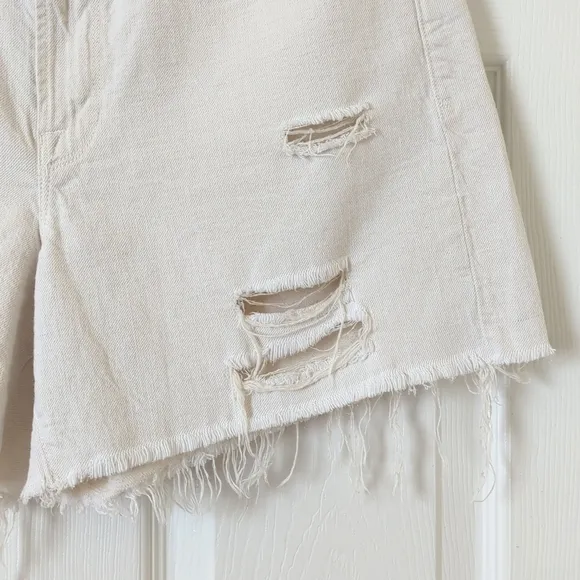 Frame Le Brigette Linen Blend High Rise Distressed Cut Off Denim Shorts 30